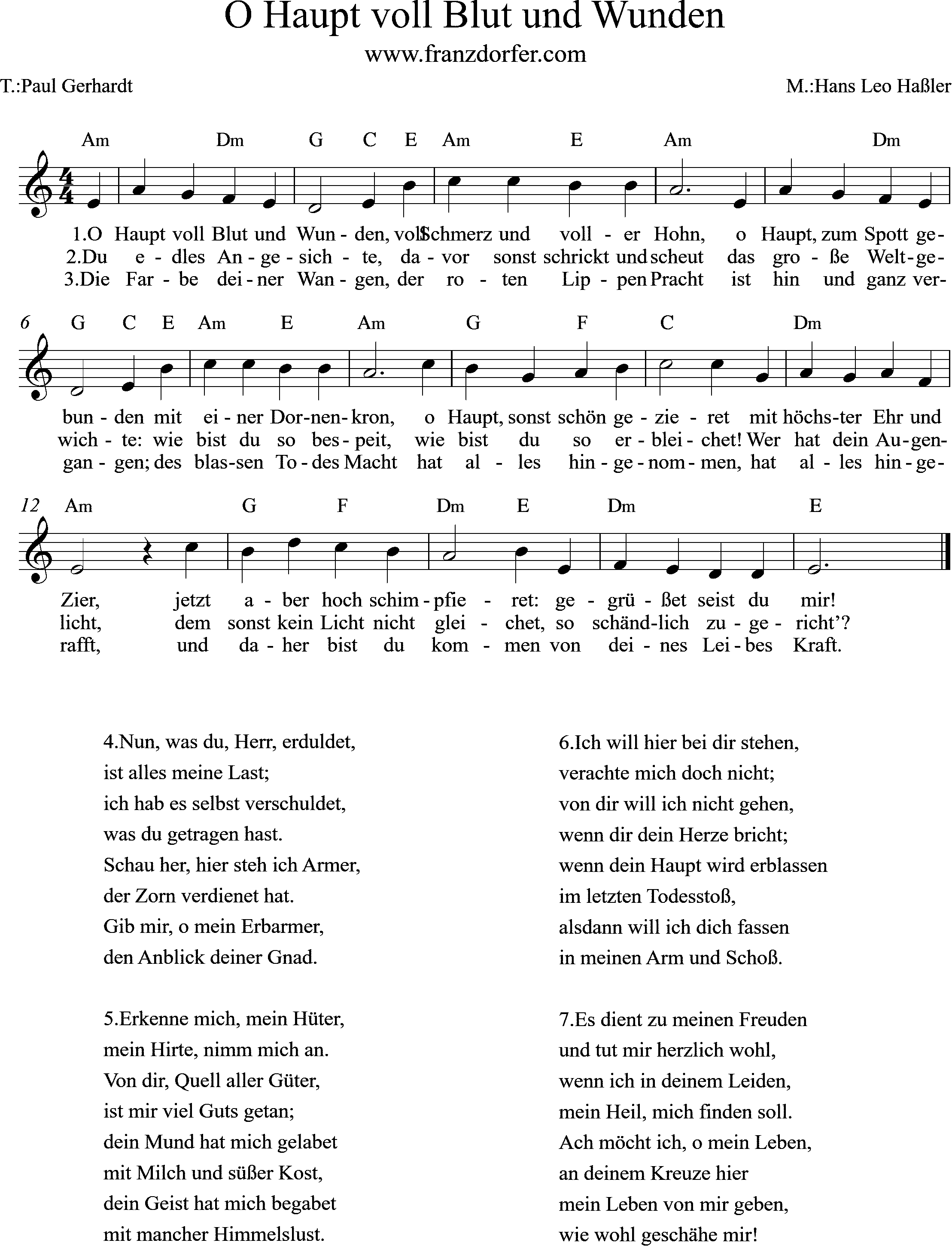 Noten - O Haupt voll Blut und Wunden